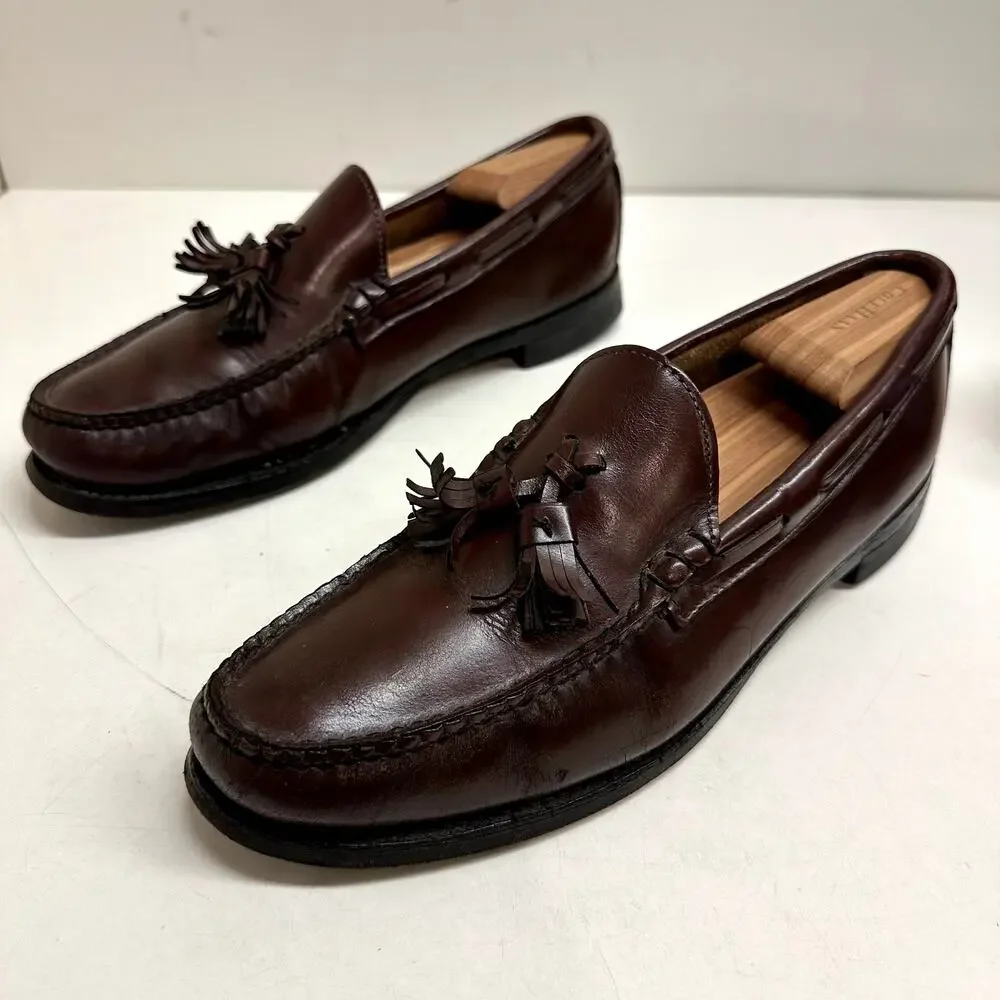 VERY GOOD Quoddy Tassel Loafer Burgundy Leather Vintage Made in USA Men's 9.5